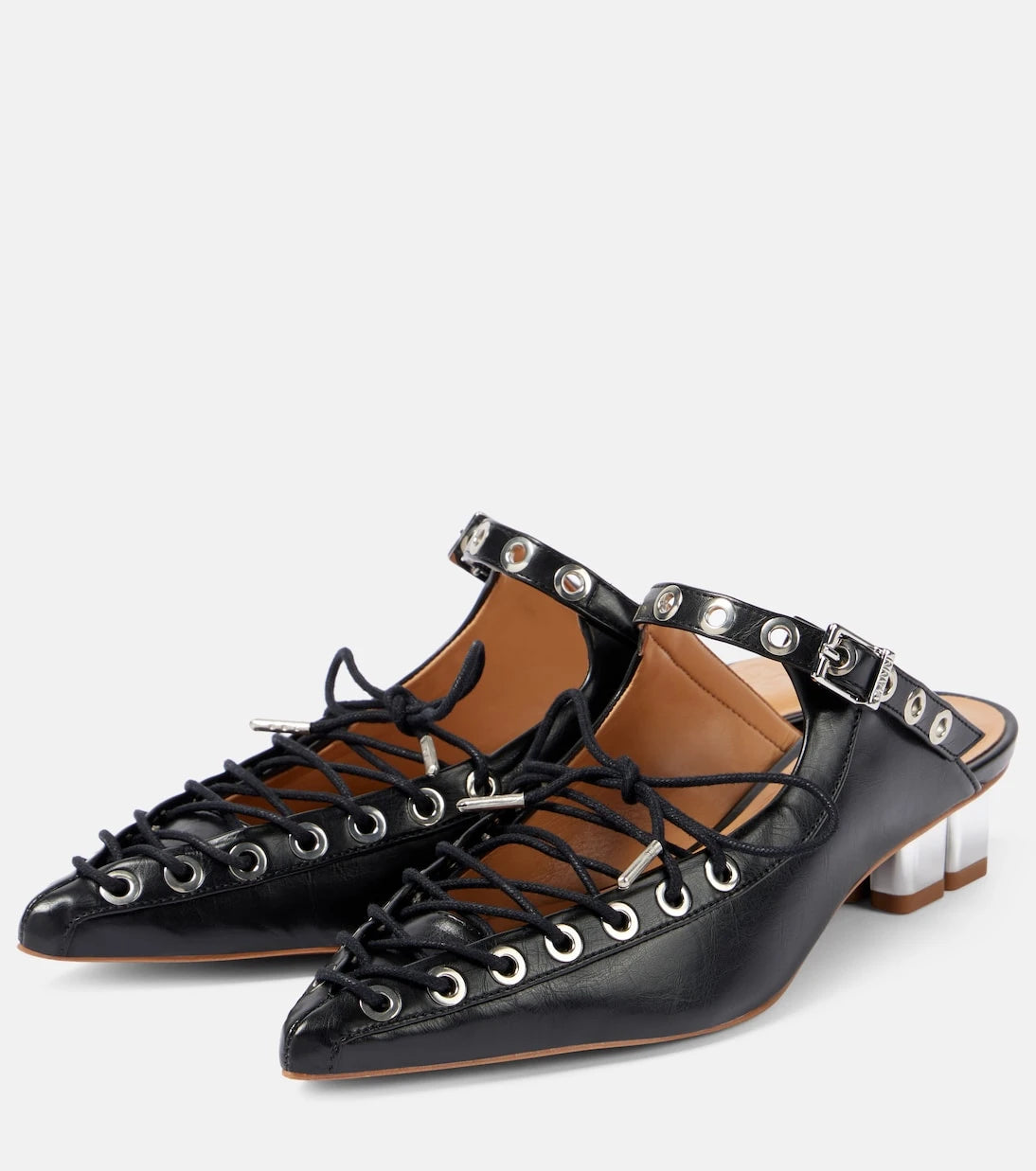 Ganni - Faux leather lace-up mules