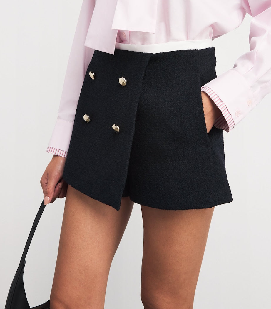 Maje Blue Tweed Contrast-Trim Shorts