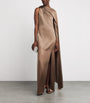 Brown Silk One-Shoulder Maxi Dress