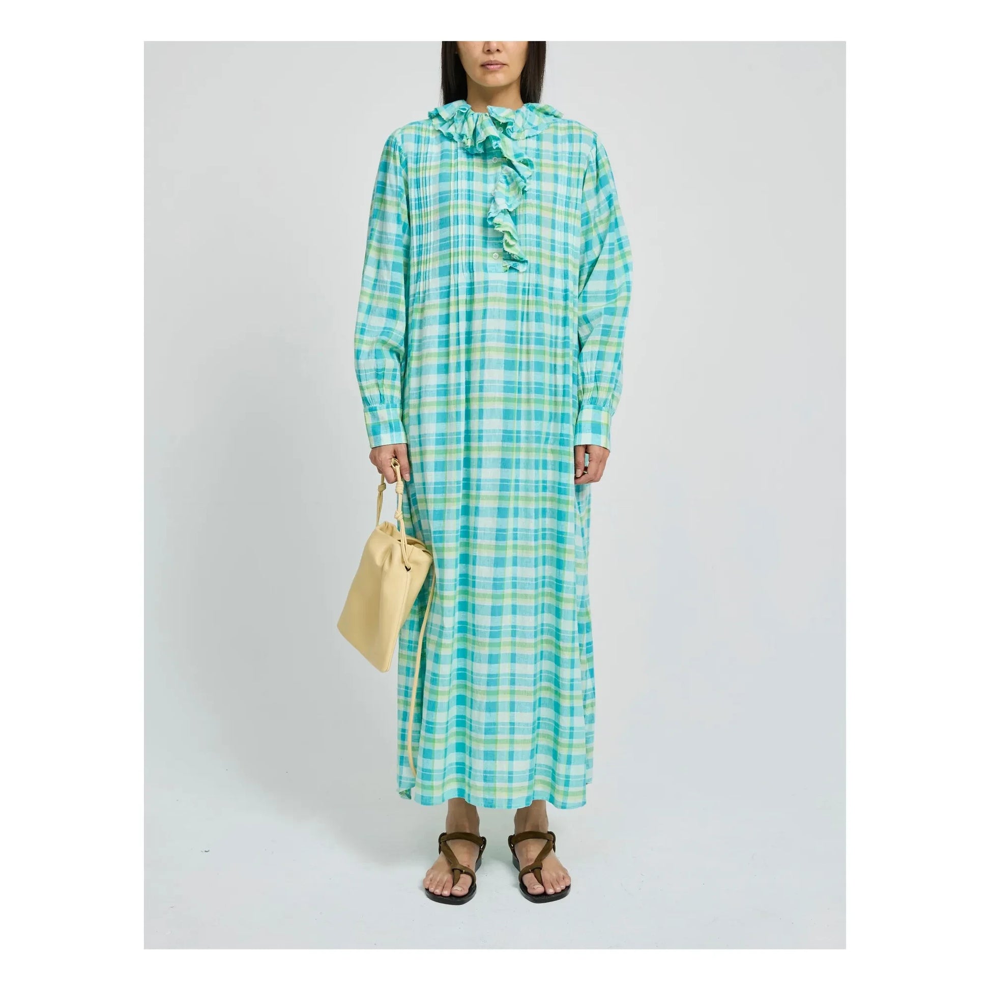 Laurence Bras - Philibong Cotton Check Dress | Turquoise