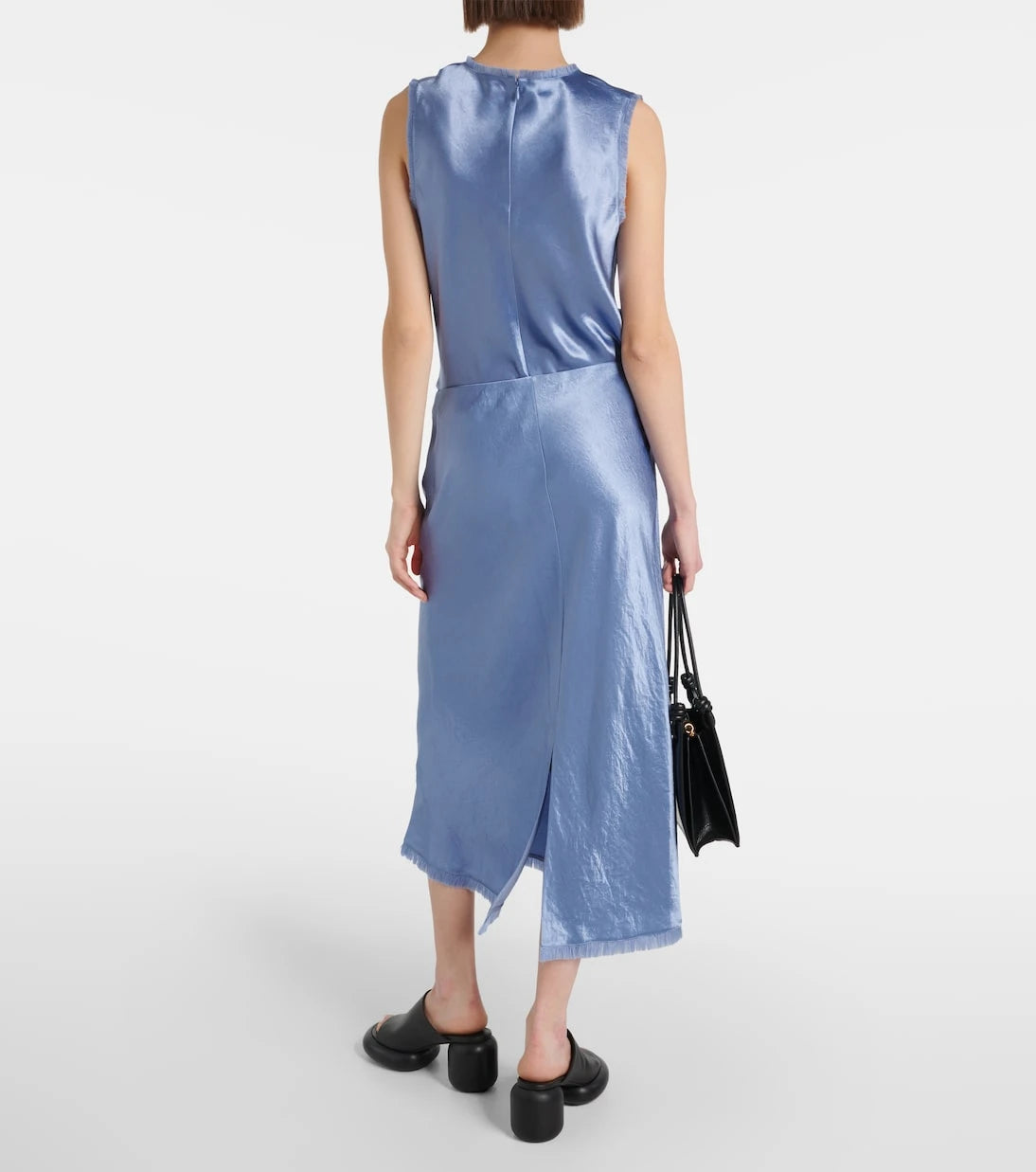 Vince - Fringed satin midi skirt
