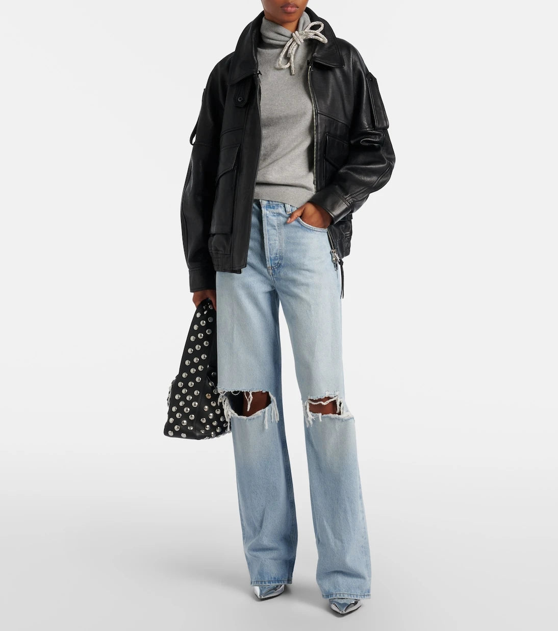 Area - Embellished cotton and cashmere turtleneck sweater