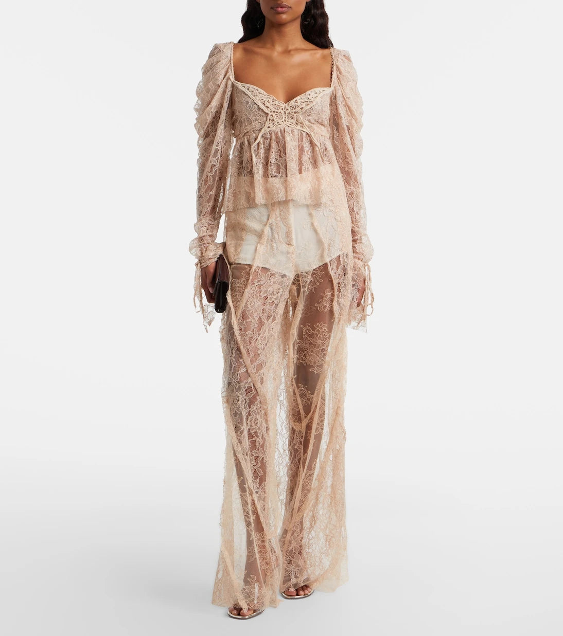 Blumarine - Lace-trimmed satin wide-leg pants