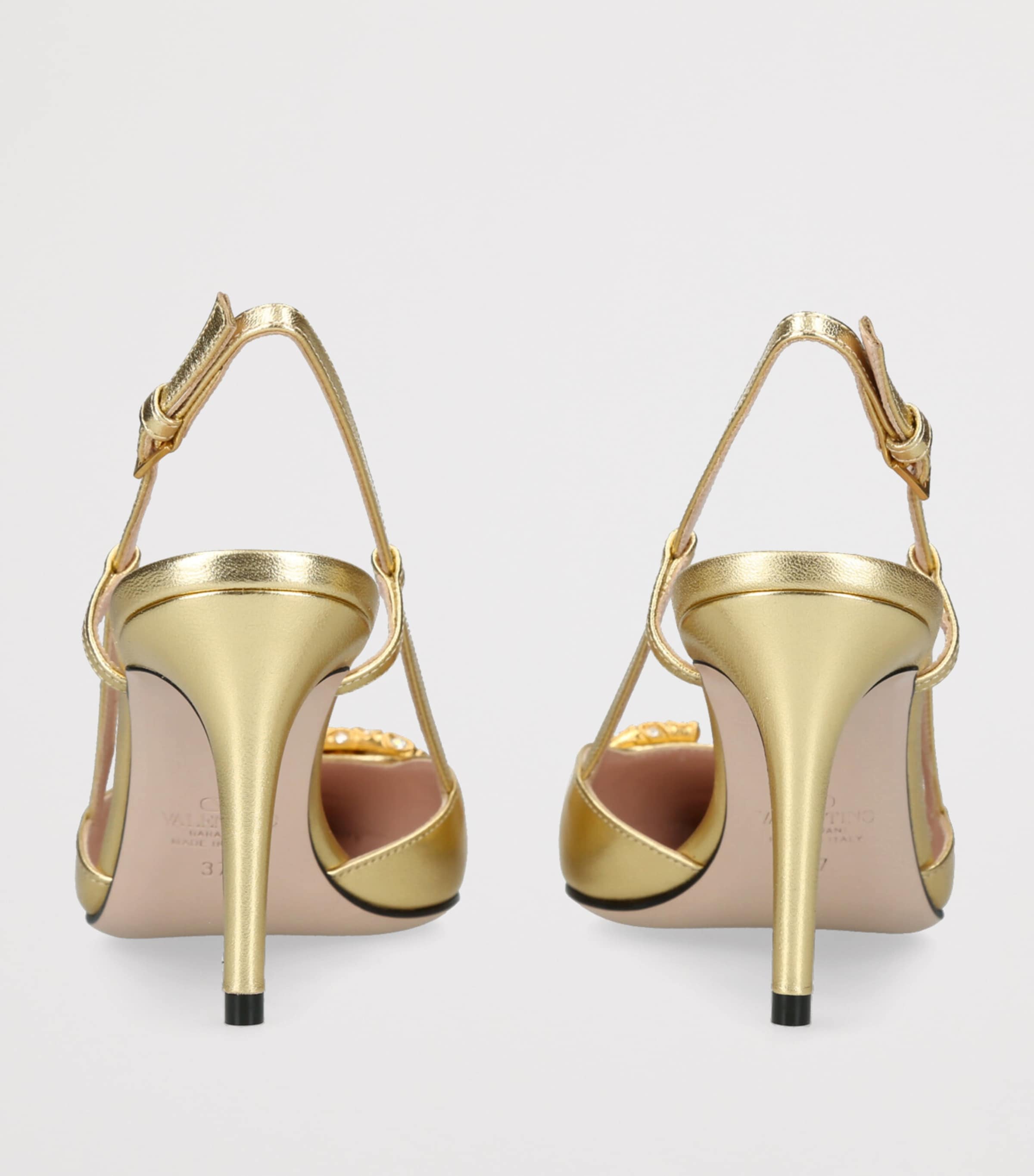 Valentino Garavani Gold Leather VLogo Strass Slingback Pumps 80
