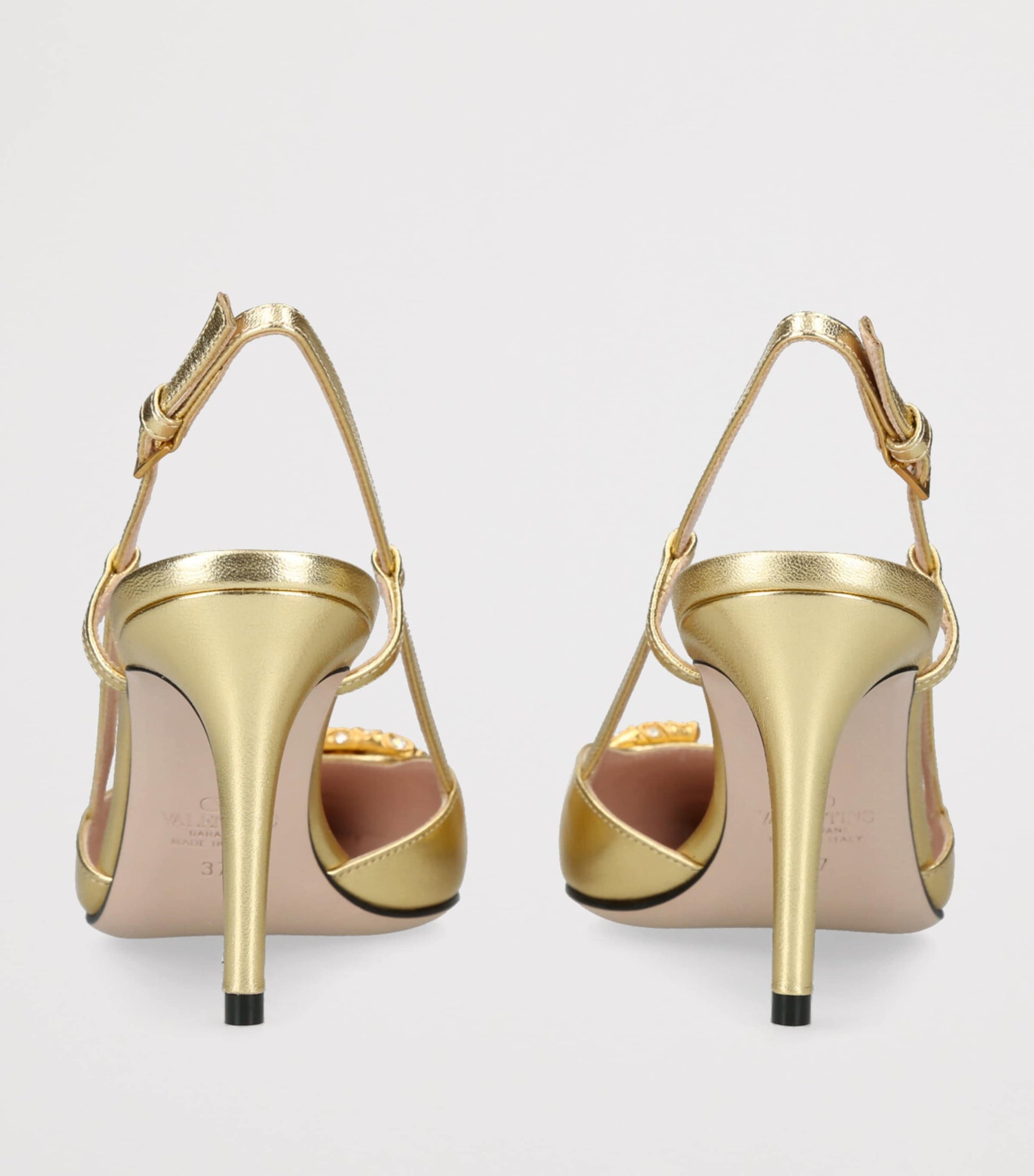 Valentino Garavani Gold Leather VLogo Strass Slingback Pumps 80
