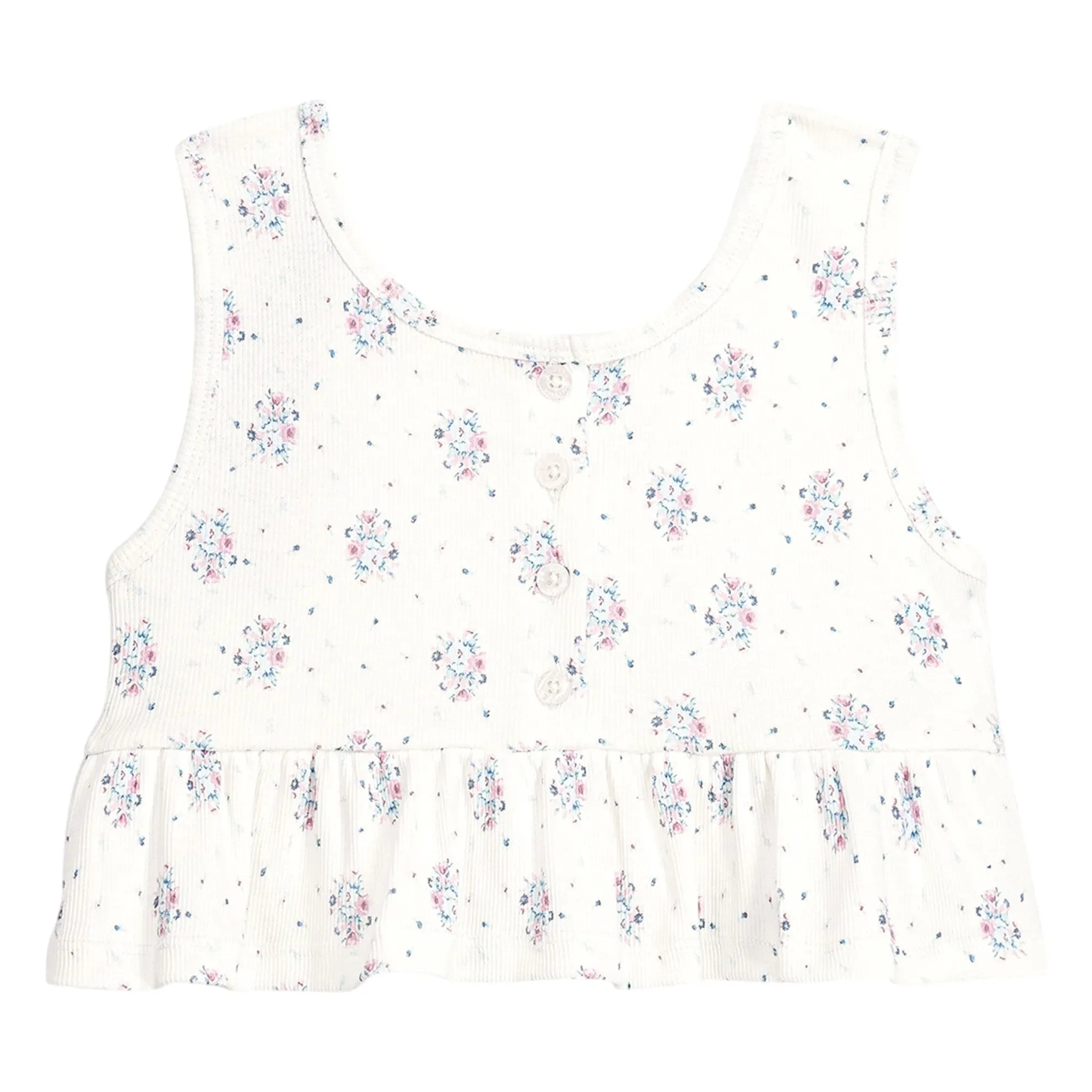 Louise Misha - Floral Myrtilla Ribbed Ruffle Crop Top | Cream