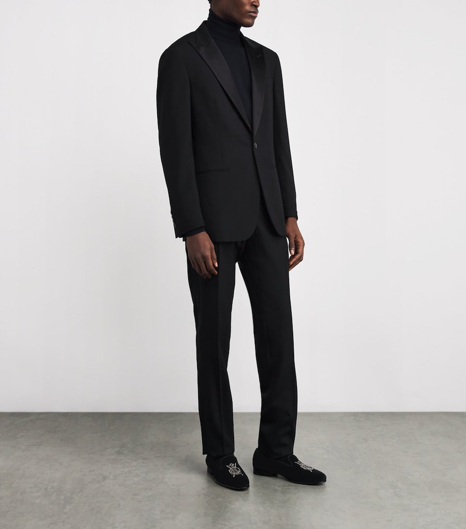 Velvet Crest-Embellished Slippers