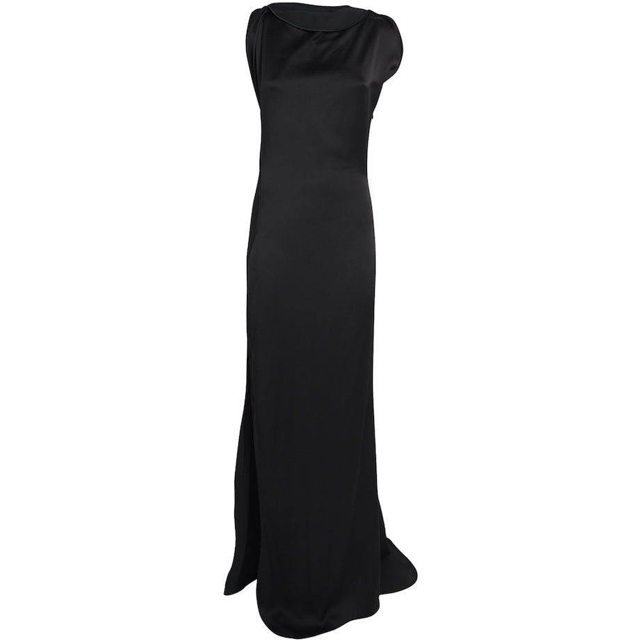 Victoria Beckham Black Satin Side-Split Gown