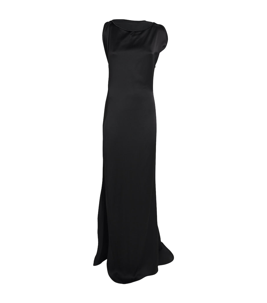 Victoria Beckham Black Satin Side-Split Gown