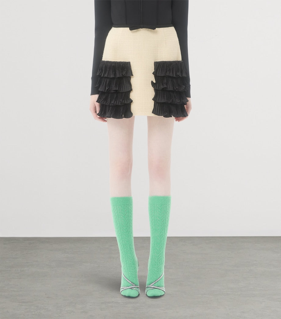 Valentino Beige Wool-Blend Ruffled Mini Skirt