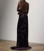 Black Velvet Embellished Floral Evening Dress