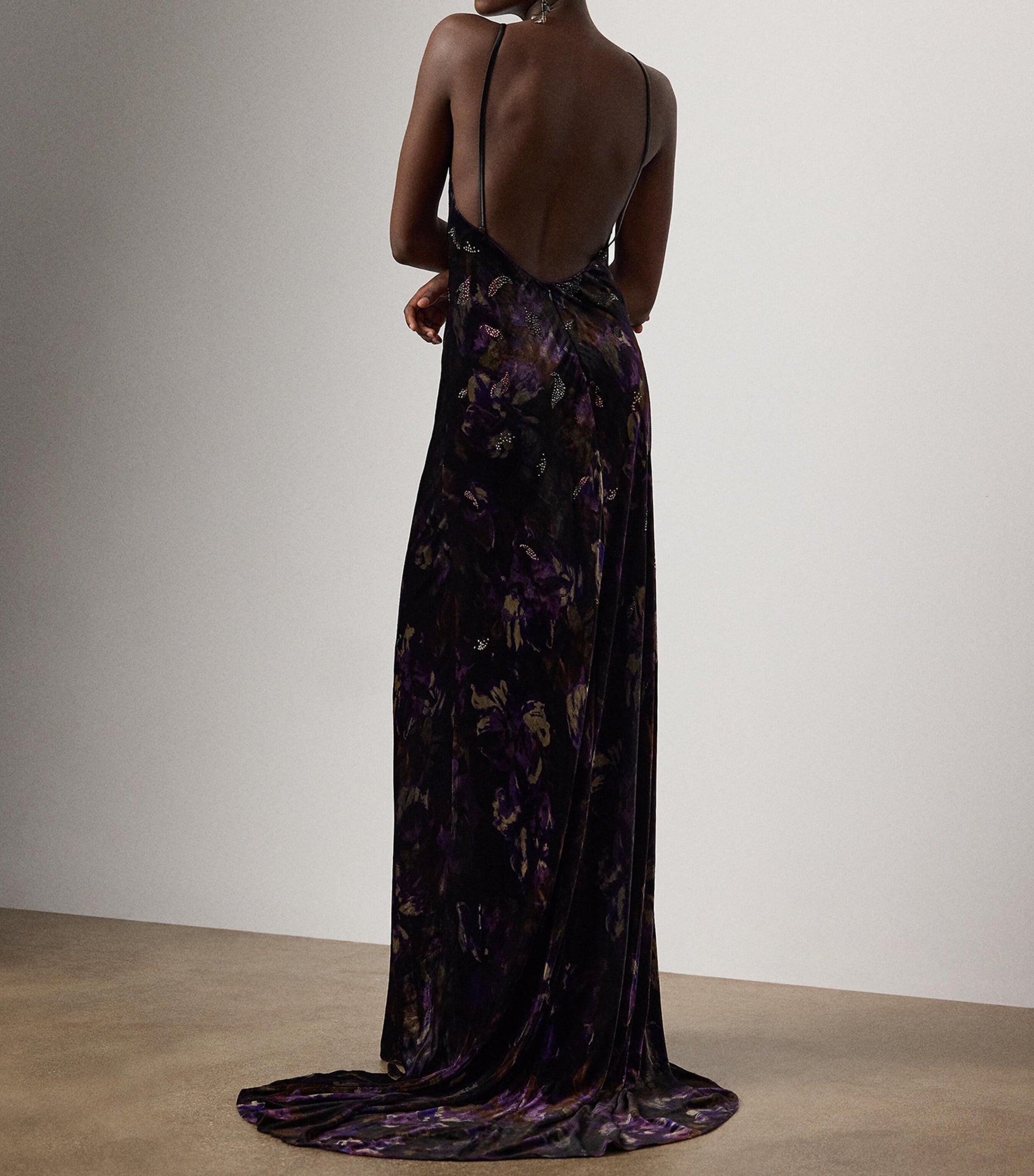 Ralph Lauren Collection Black Velvet Embellished Floral Evening Dress