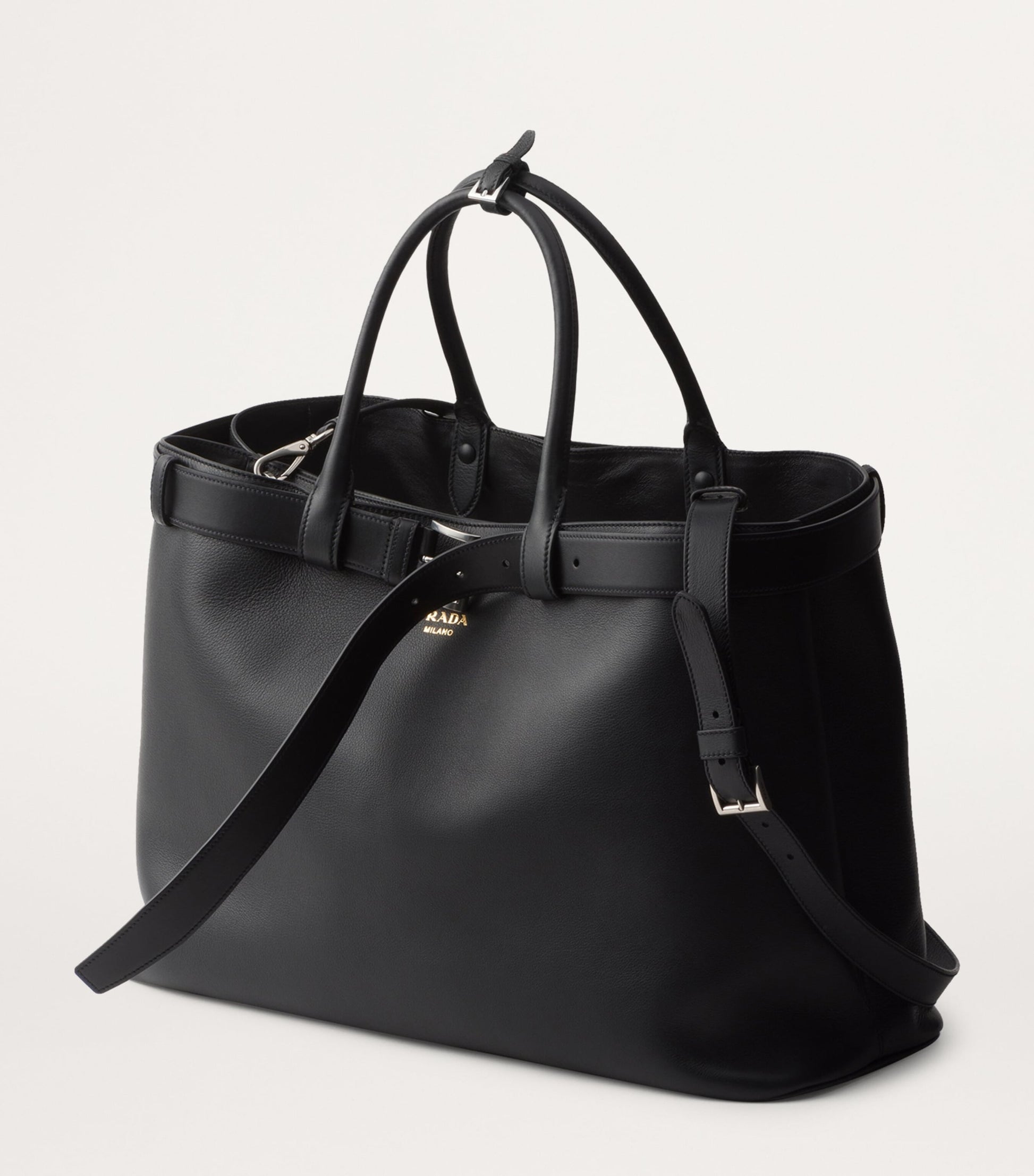 Prada Leather Buckle Tote Bag