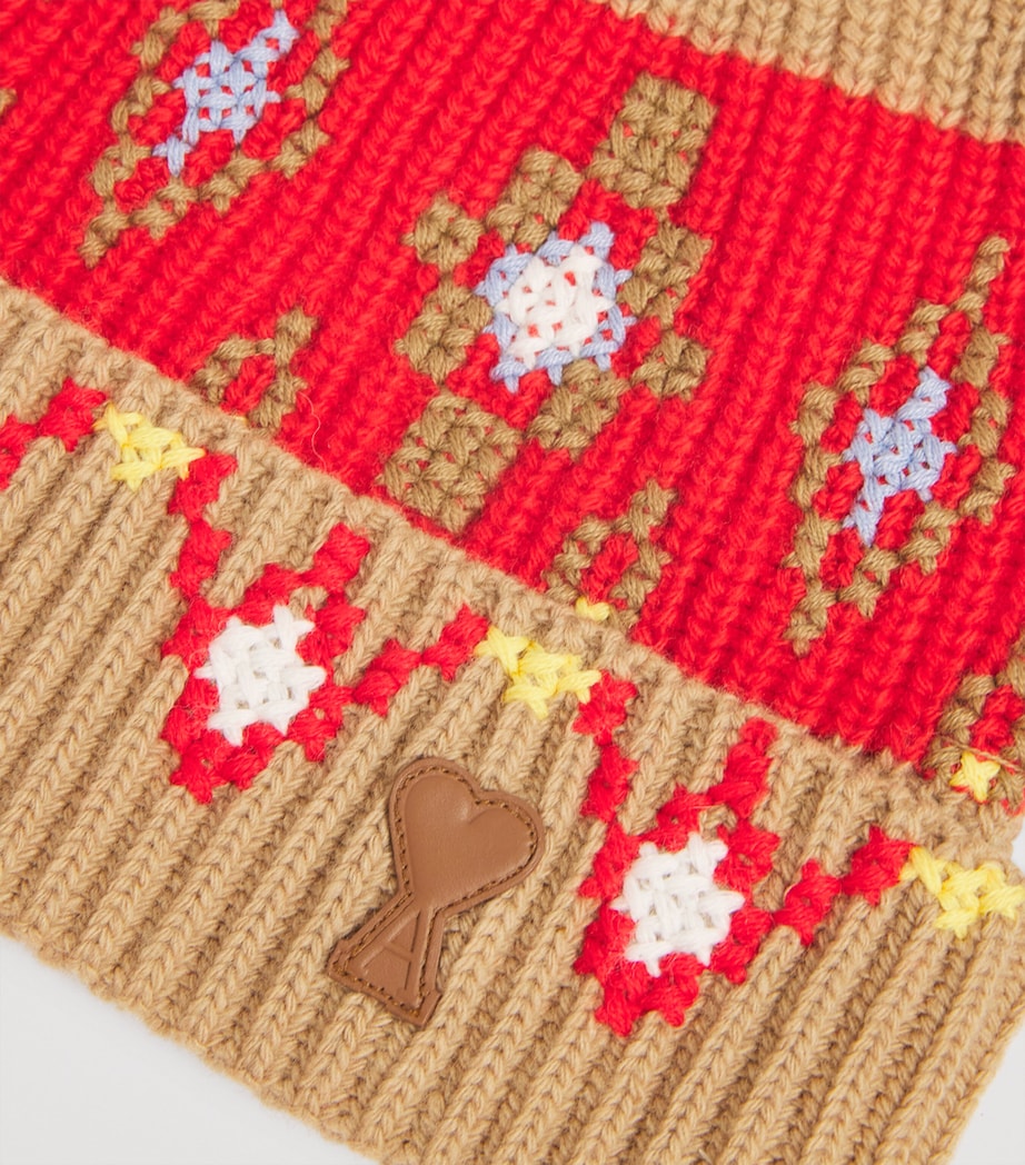 Wool Cross-Stitch Pom-Pom Beanie