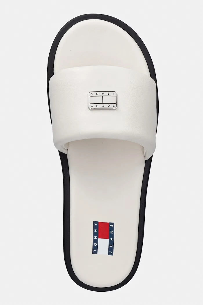 Tommy Jeans düz tabanlı kadın deri terlik TJW SOFT PADDED CASUAL SLIDE