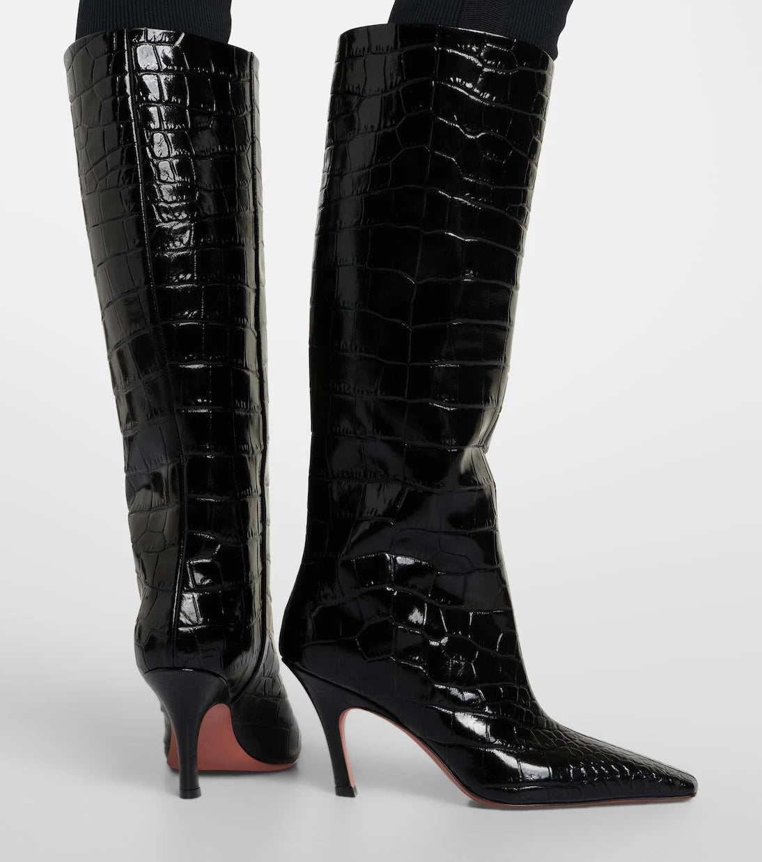 Amina Muaddi - Mona croc-effect leather knee-high boots