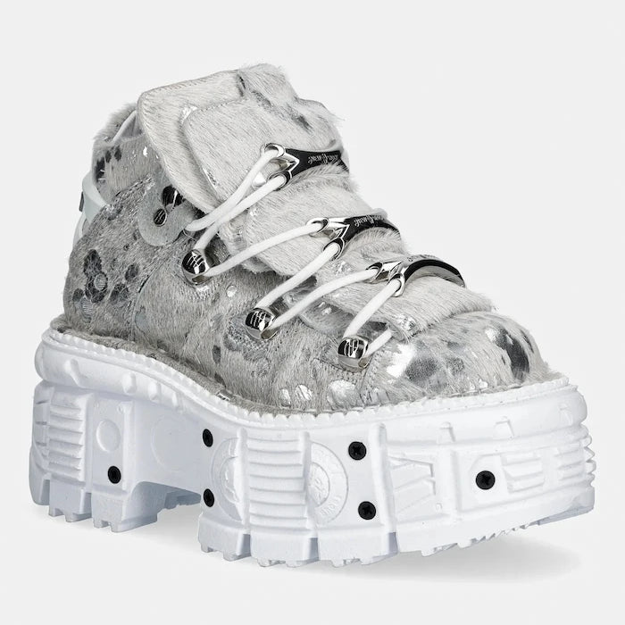 Кожени маратонки New Rock PELO CALVAS BLANCO PLATA, TANK BLANCO TORN