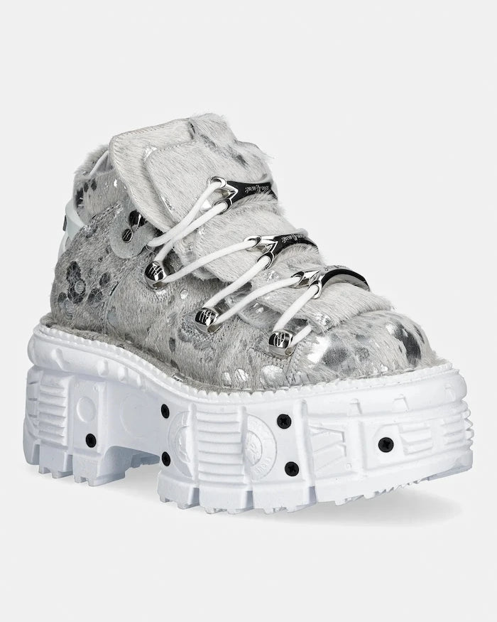 Кожени маратонки New Rock PELO CALVAS BLANCO PLATA, TANK BLANCO TORN
