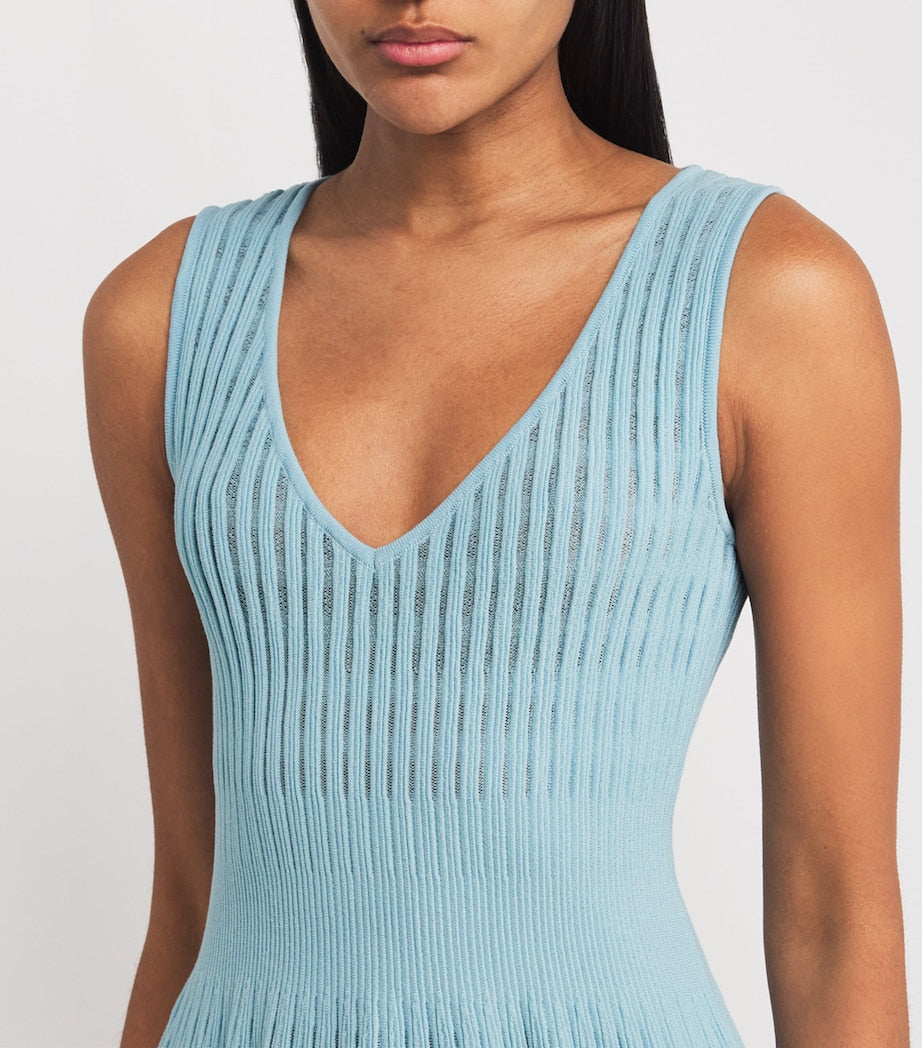VALENTI Blue Textured Knitted Mini Dress