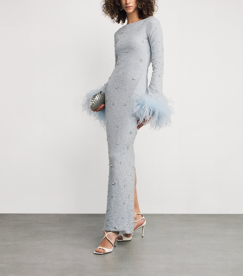Clio Peppiatt Blue Embellished Mae Maxi Dress