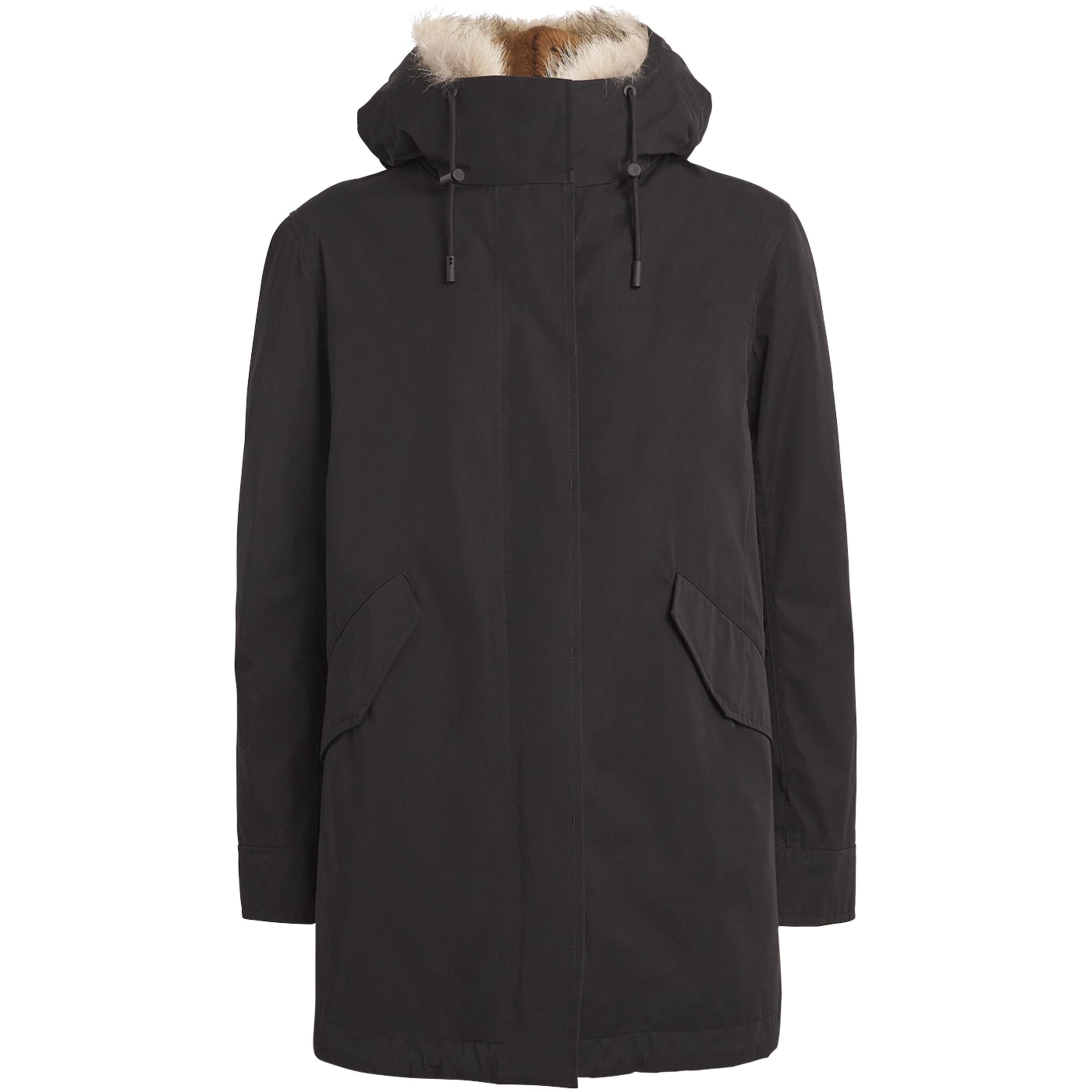 Yves Salomon Black Down-Coyote-Rabbit Parka Jacket (72cm)