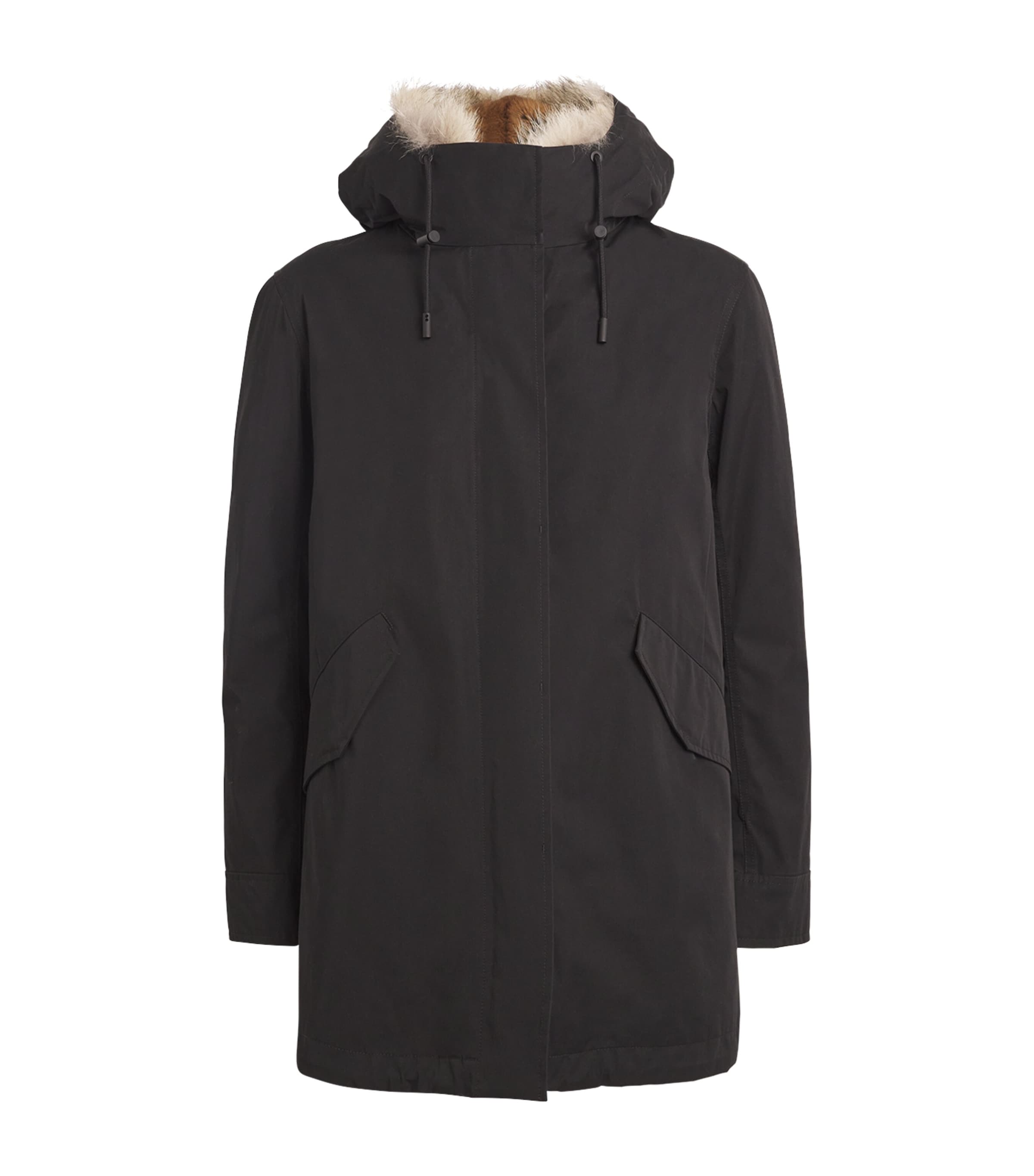 Yves Salomon Black Down-Coyote-Rabbit Parka Jacket (72cm)