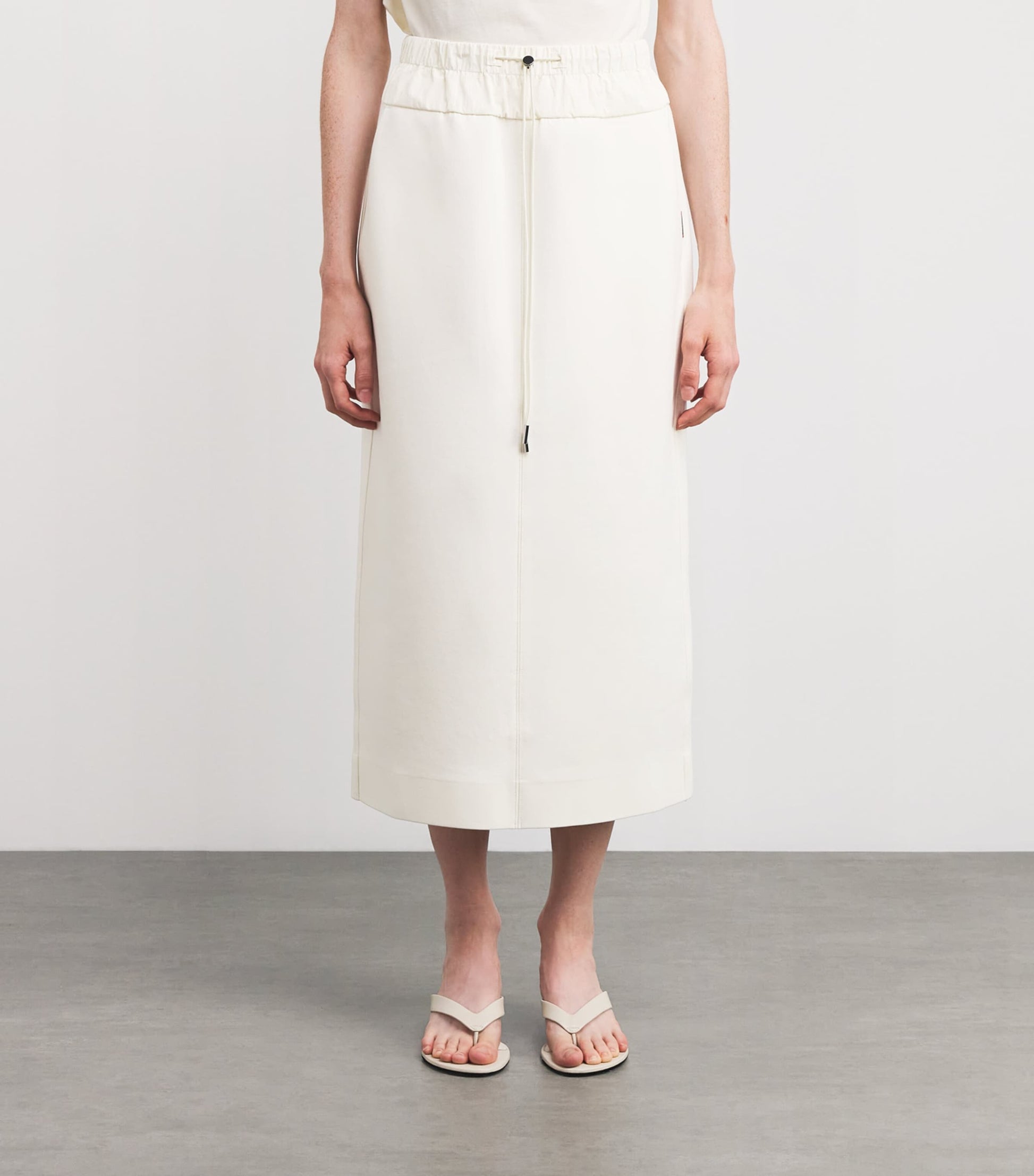 MAX&Co. White Cotton-Blend Jersey and Canvas Midi Skirt