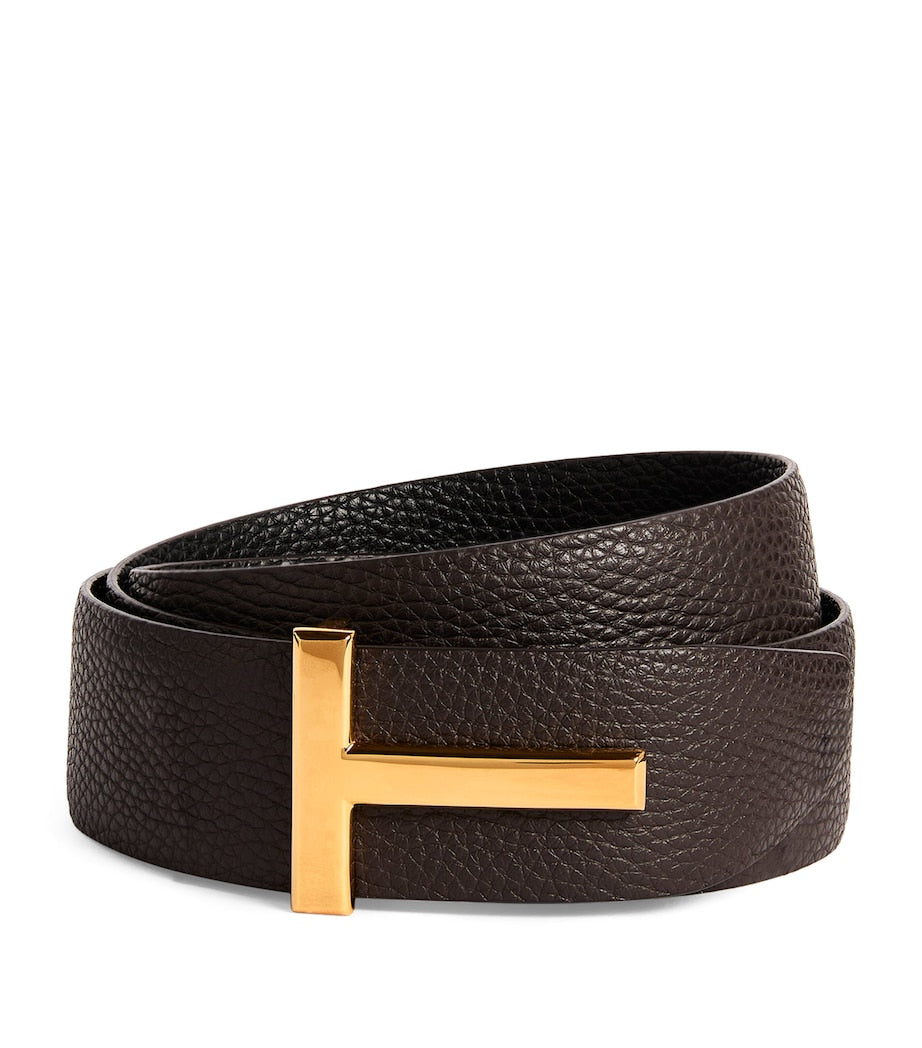 Leather Reversible T Icon Belt