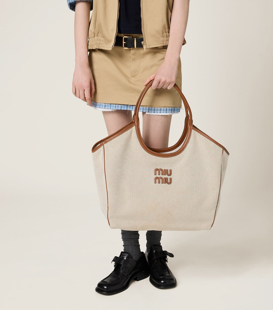 Neutral Large Canvas-Leather Ivy Tote Bag