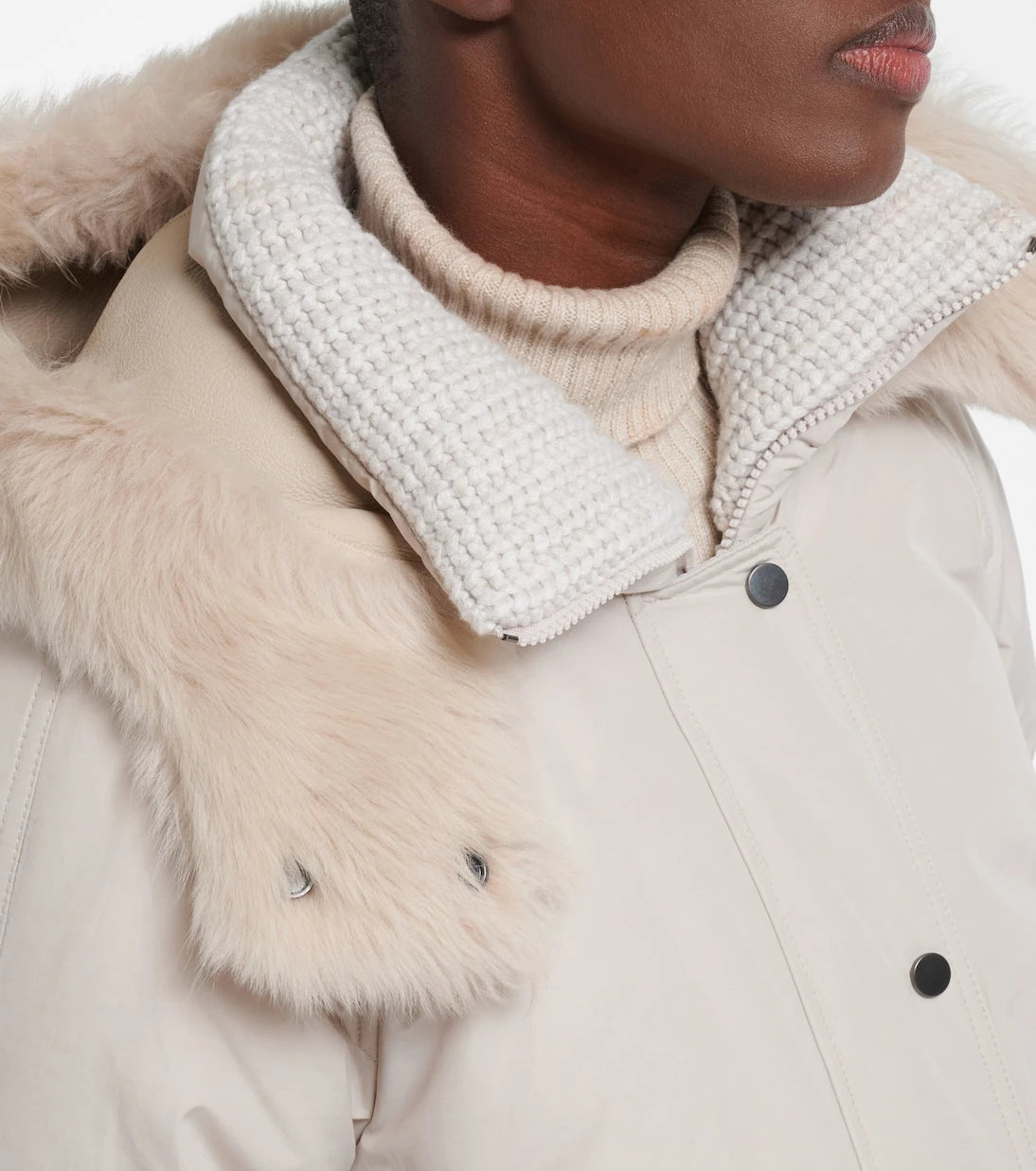 Brunello Cucinelli - Shearling-trimmed taffeta down jacket