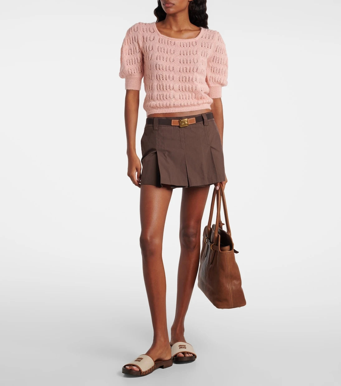Miu Miu - Pointelle knit mohair-blend top