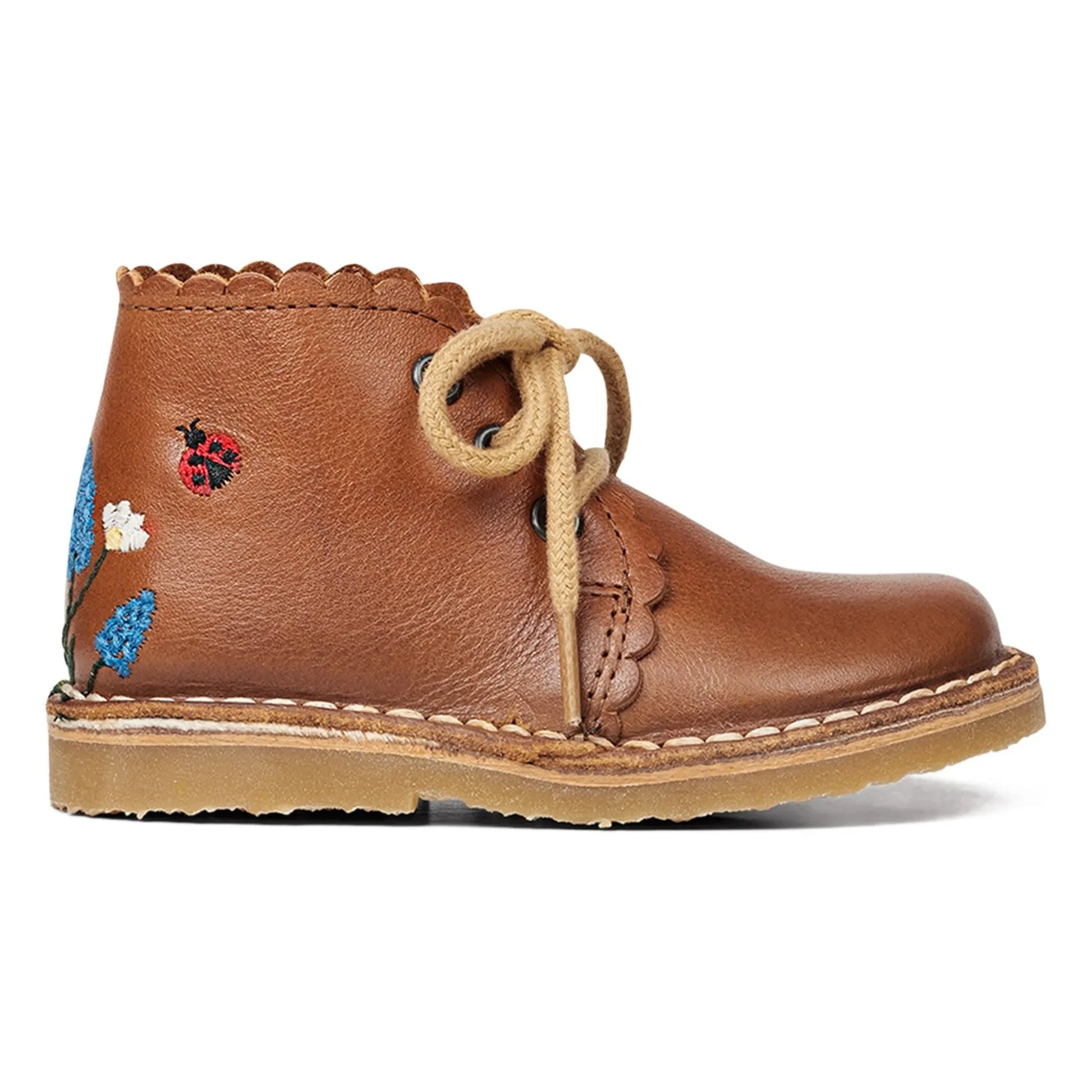Petit Nord - Ladybug Scallop Embroidered Booties - Uniqua Collection | Camel