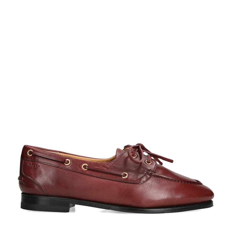 Bally Burgundy Leather Pathy Boat Shoes