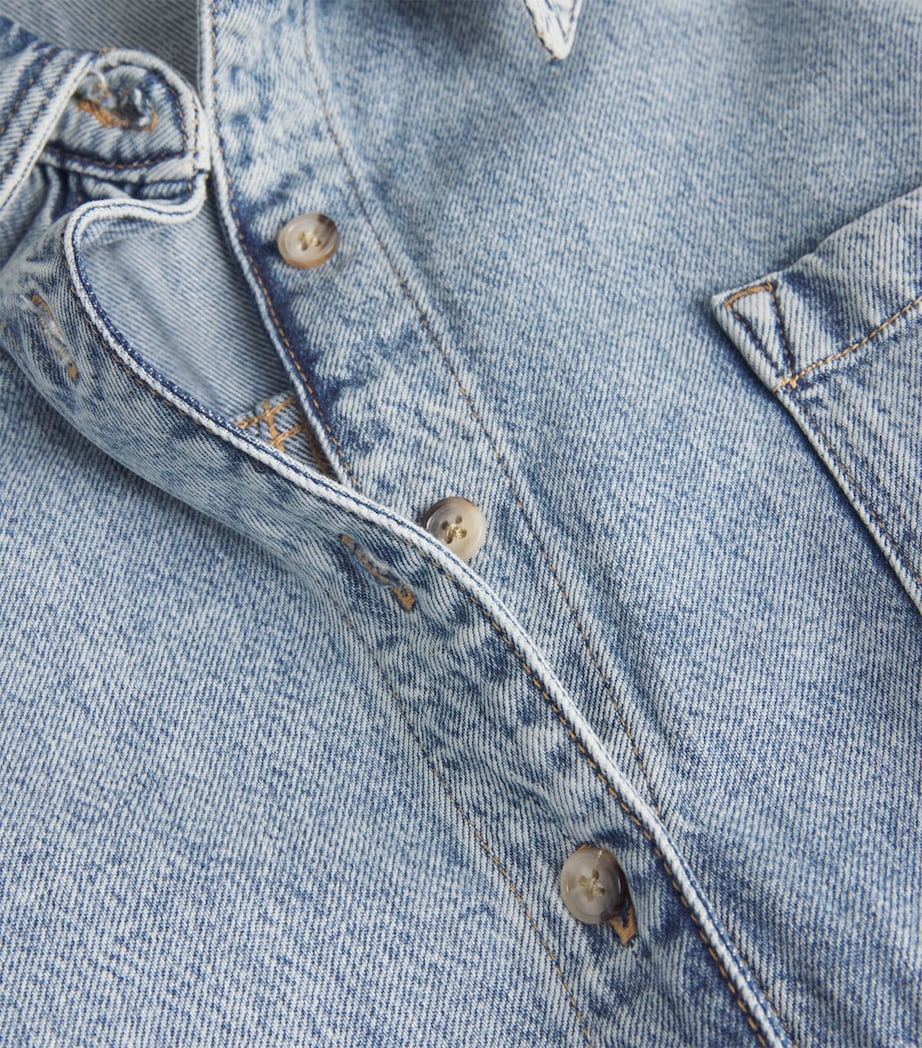 Blue Cotton-Blend Denim Belted Playsuit