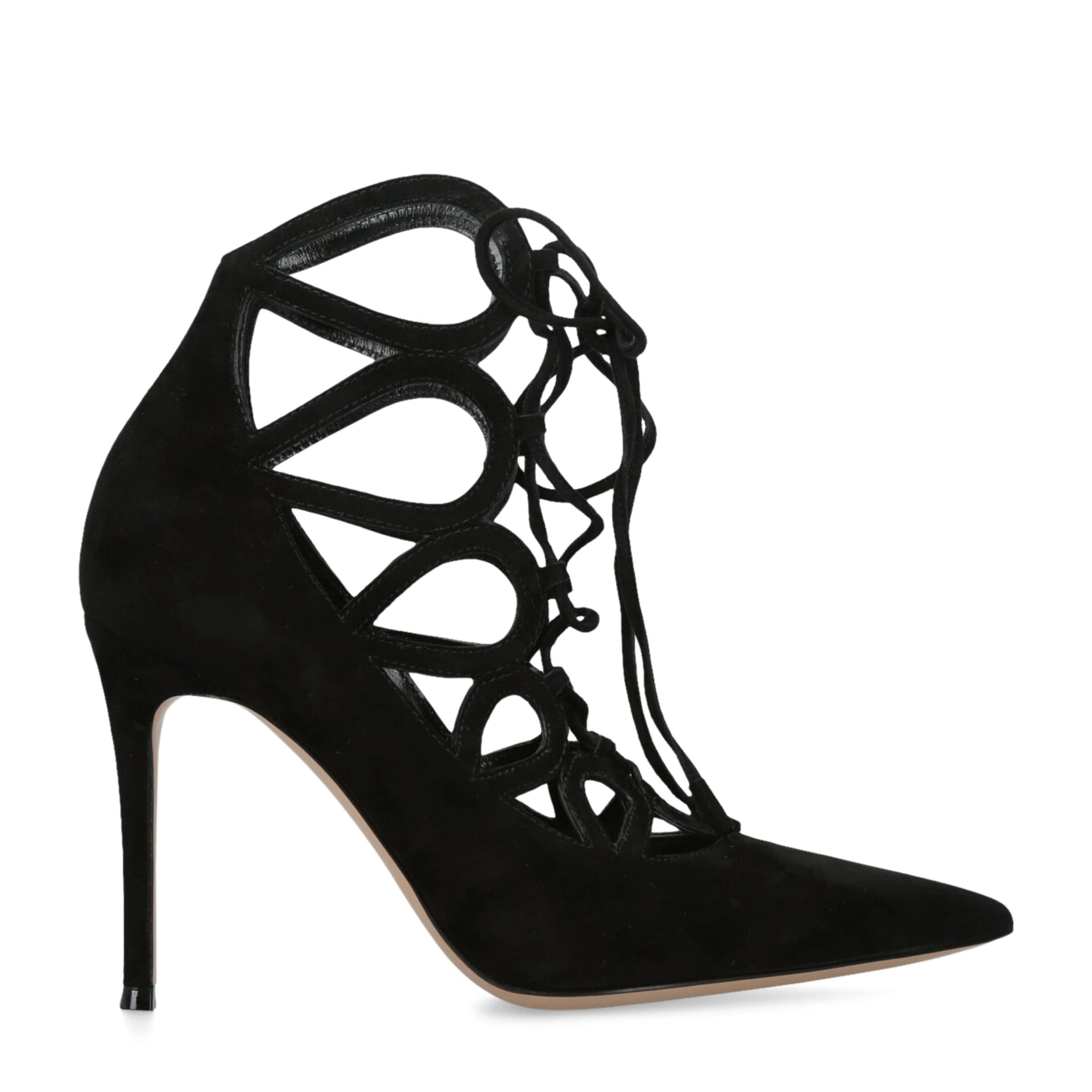 Gianvito Rossi Black Suede Tie-Up Pumps 95