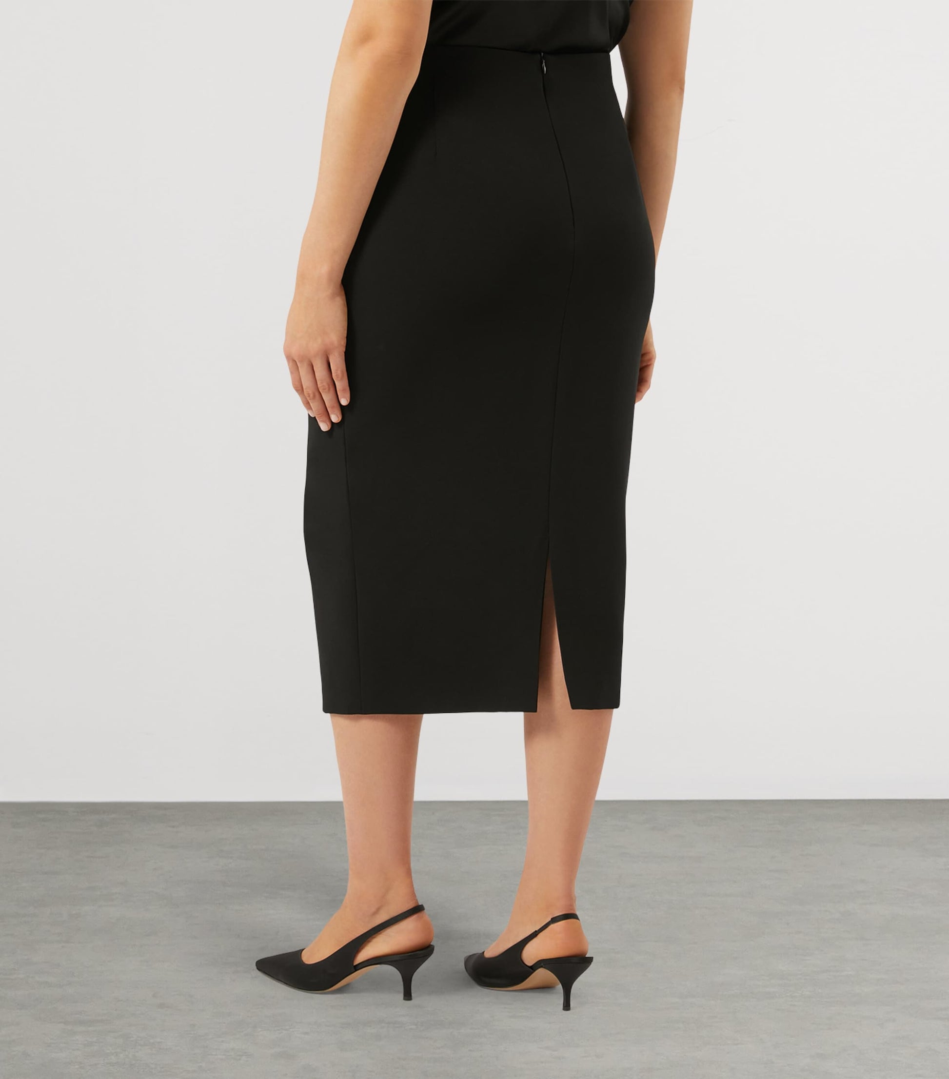 Black Cady Pencil Midi Skirt