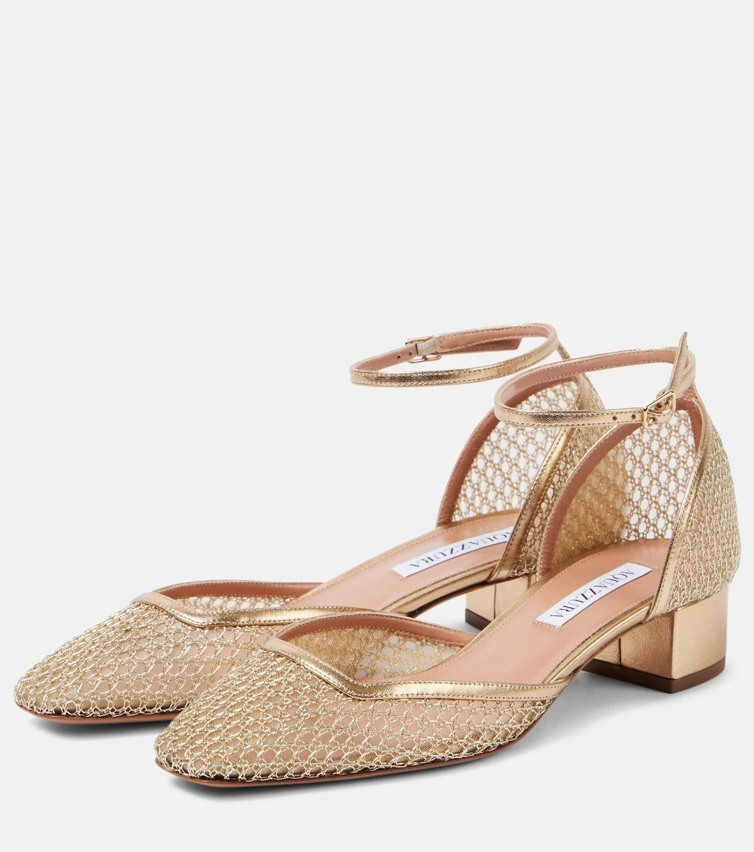 Aquazzura - Asha 35 leather-trimmed mesh pumps