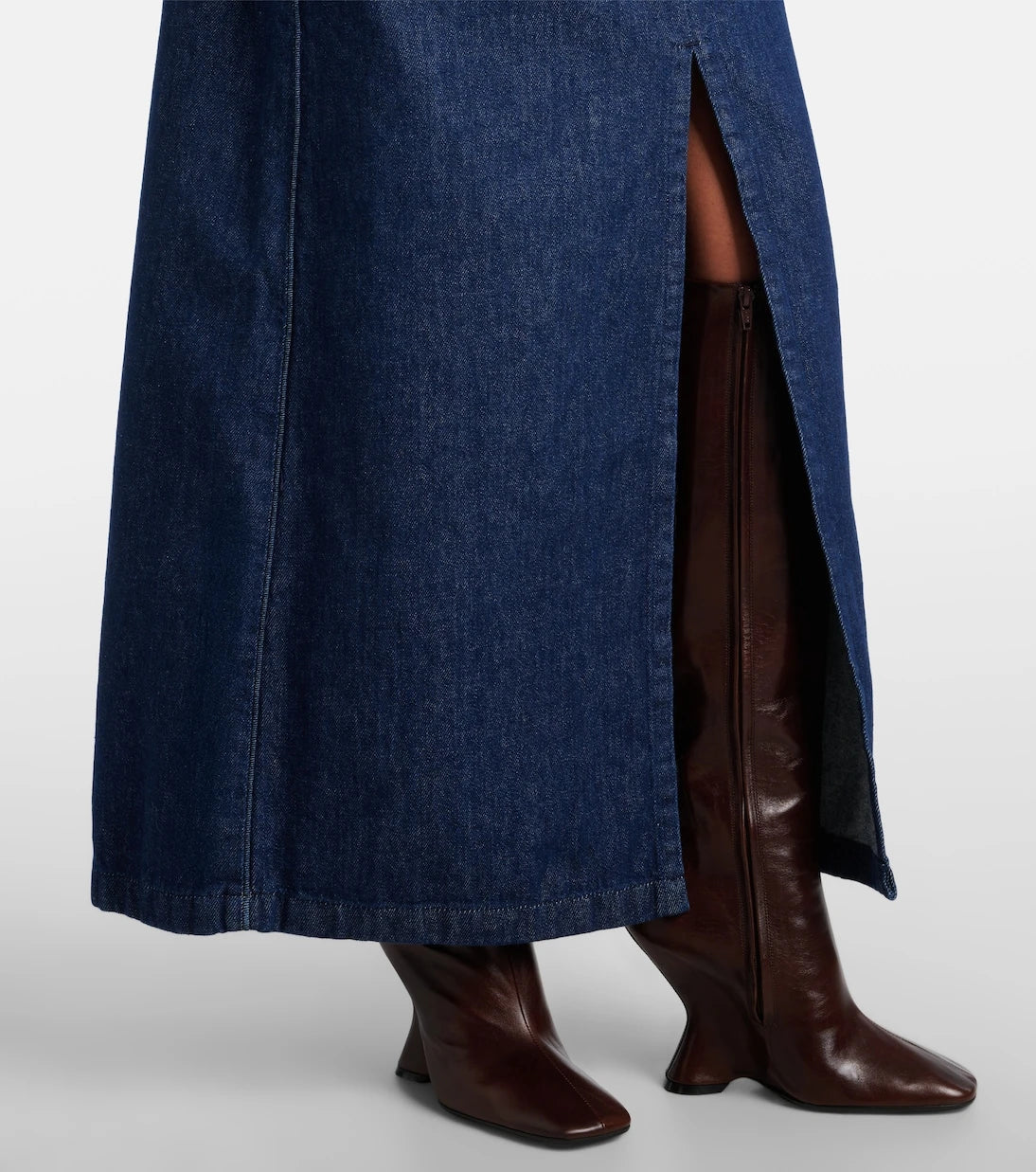 Dries Van Noten - Belted denim maxi skirt