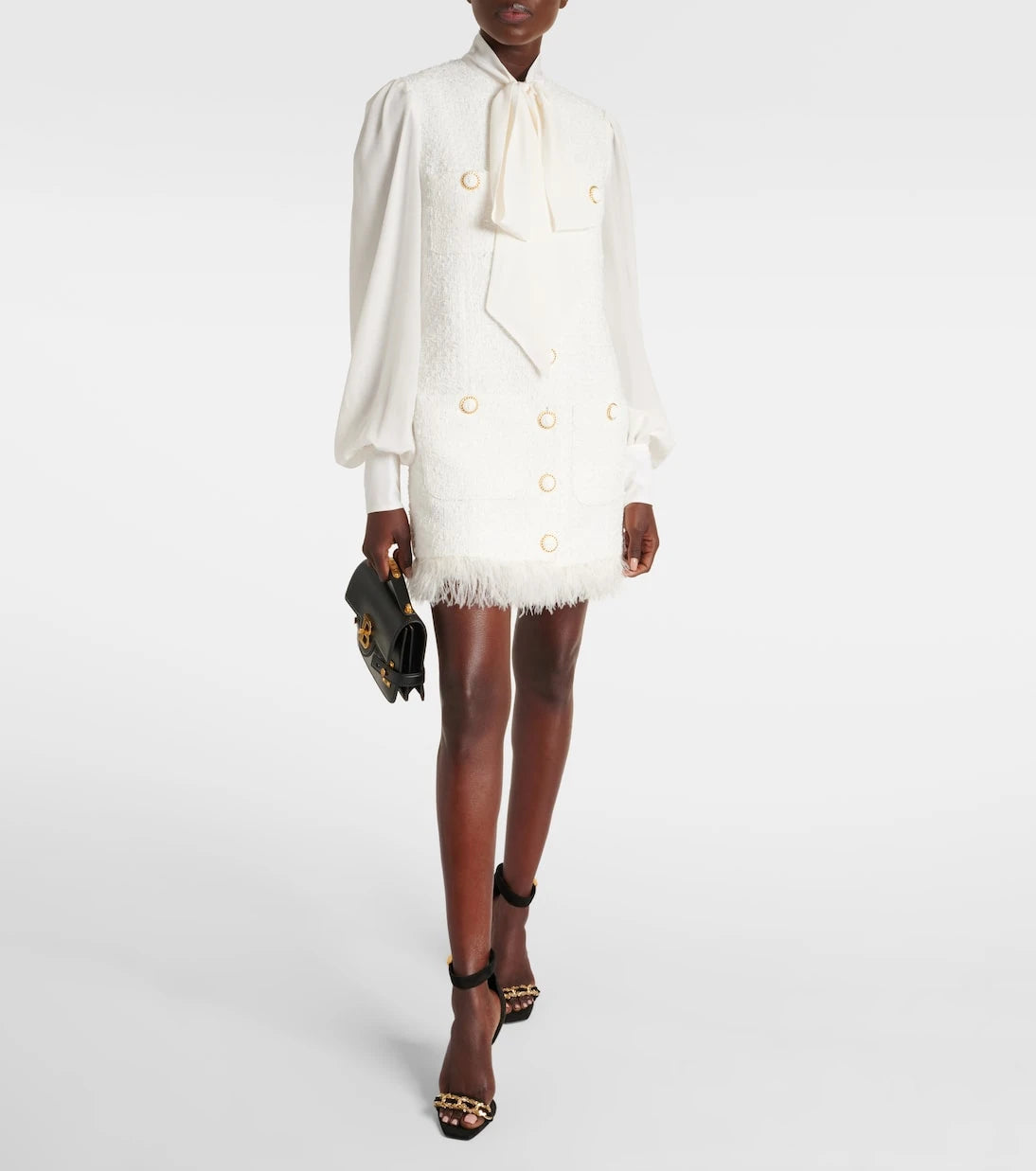 Balmain - Bow-detail cotton-blend tweed minidress