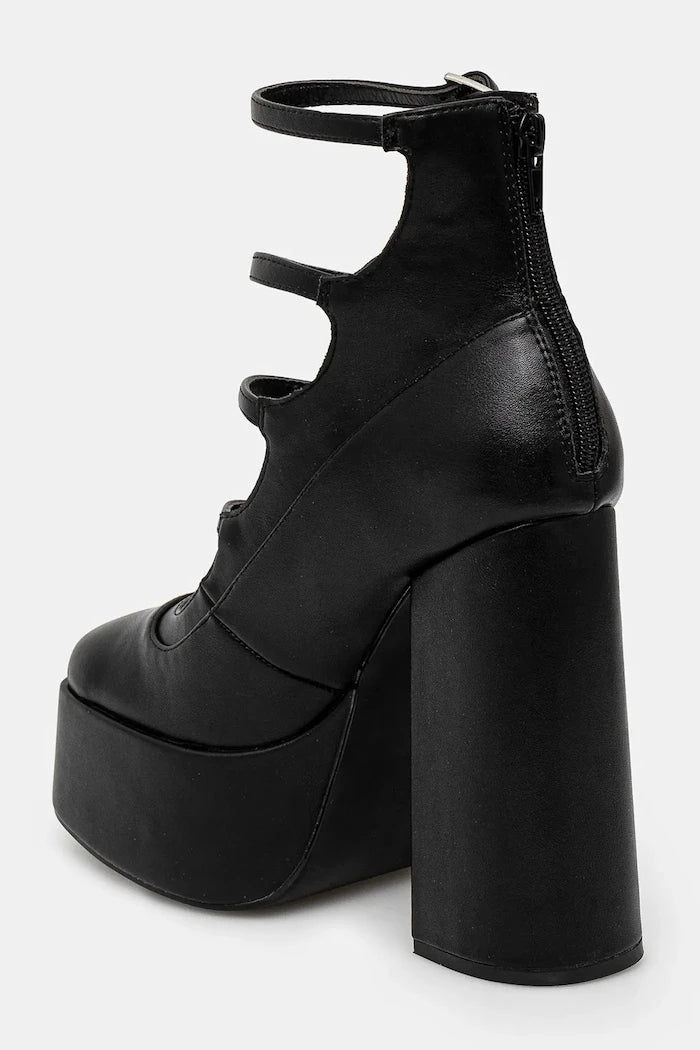 Обувки с дебел ток Koi Footwear GURREN BLACK STRAPPY PLATFORM HEELS
