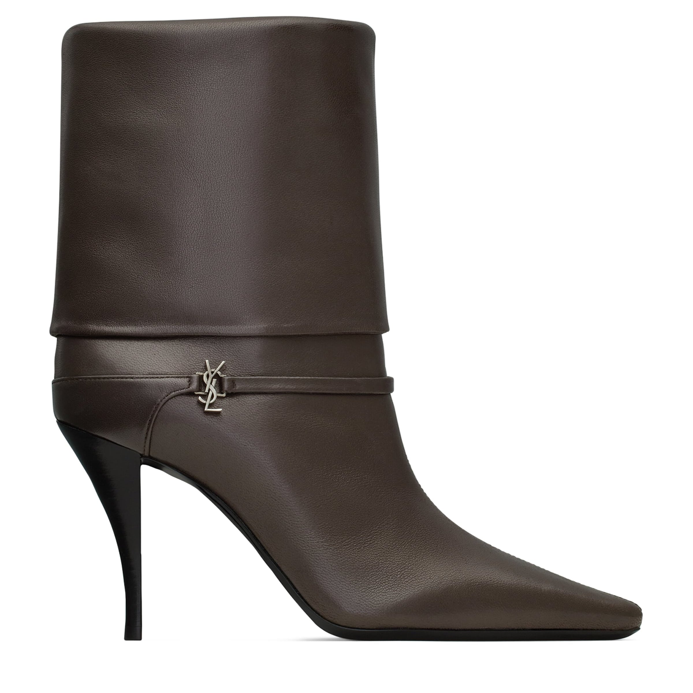 Saint Laurent Brown Leather Vicky Ankle Boots 90