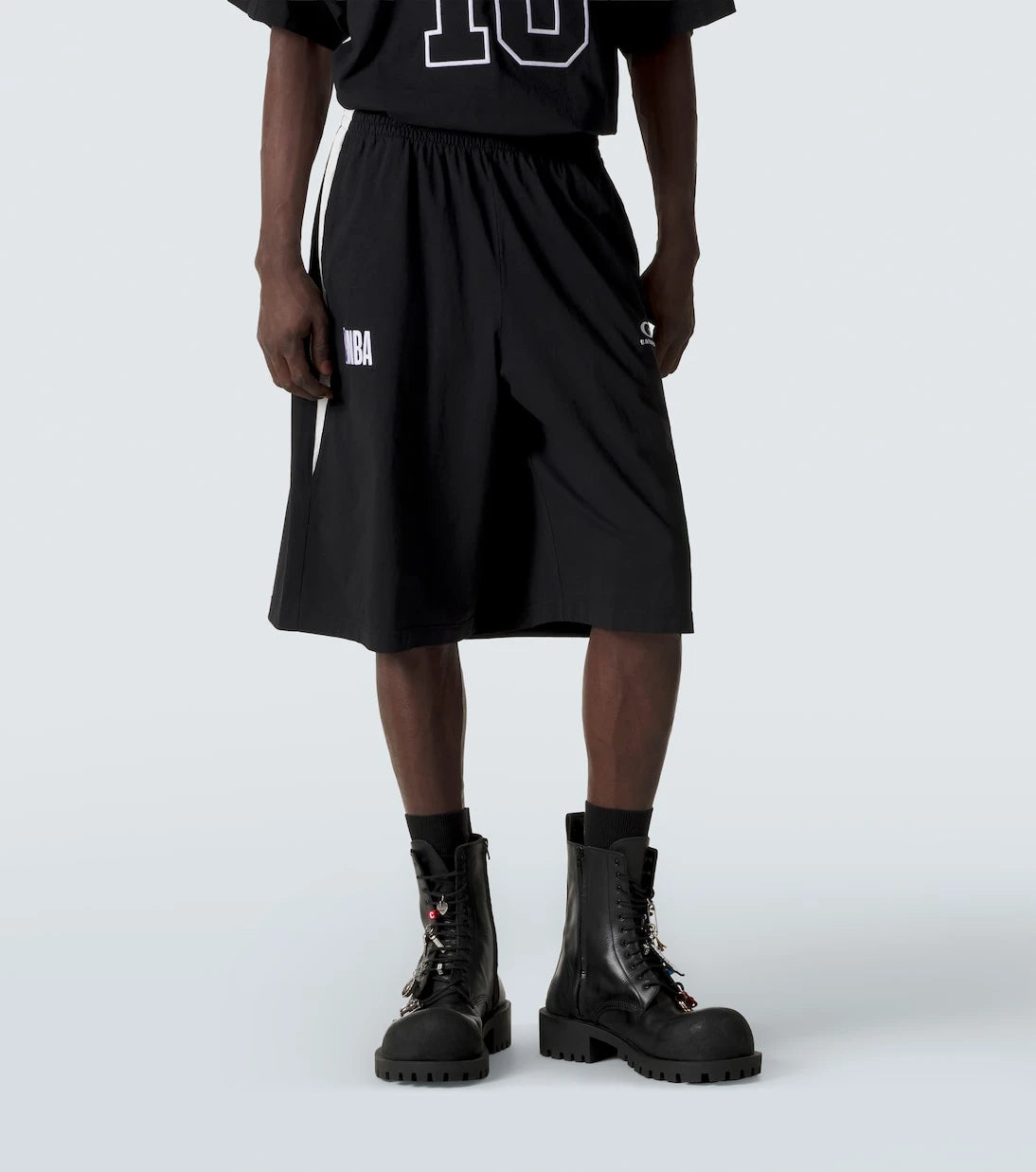 Balenciaga - x NBA logo cotton fleece shorts