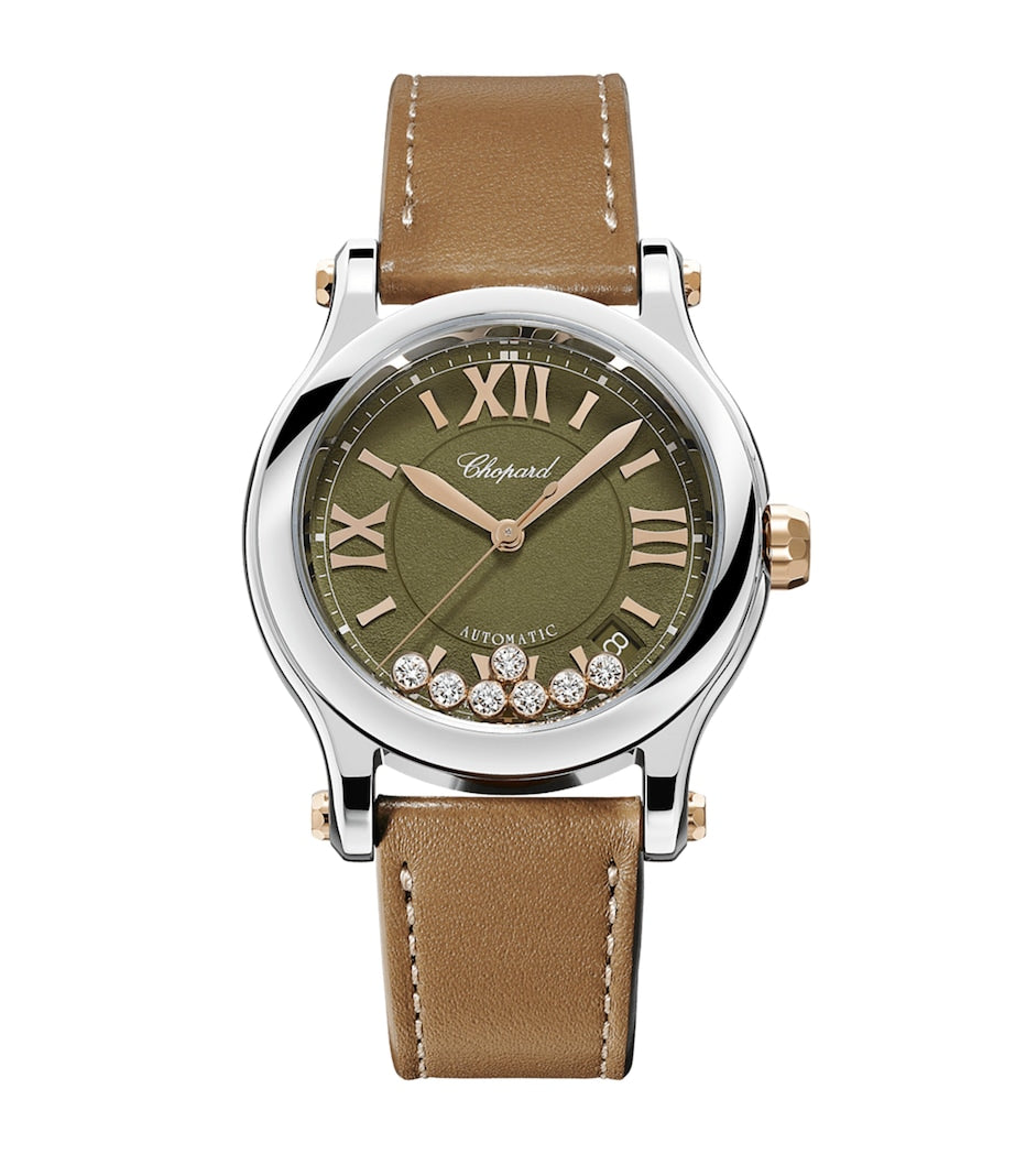 Rose Gold, Stainless Steel and Diamond Happy Sport Watch 36mm