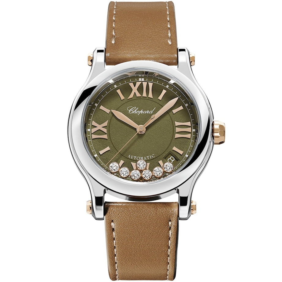 Rose Gold, Stainless Steel and Diamond Happy Sport Watch 36mm