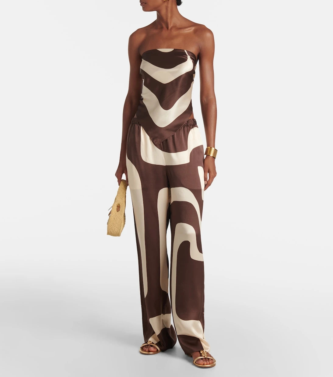 SIR - Printed silk satin straight pants