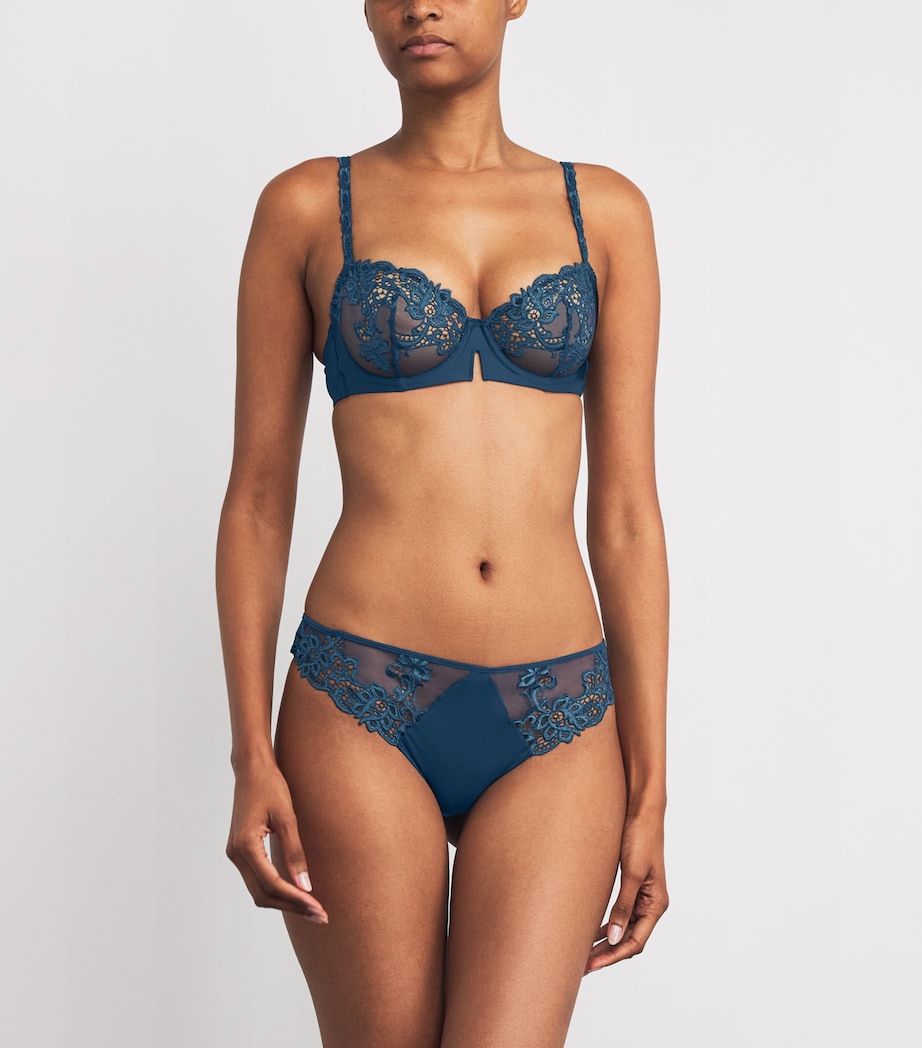 Simone Perele Blue Lace-Trim Saga Thong