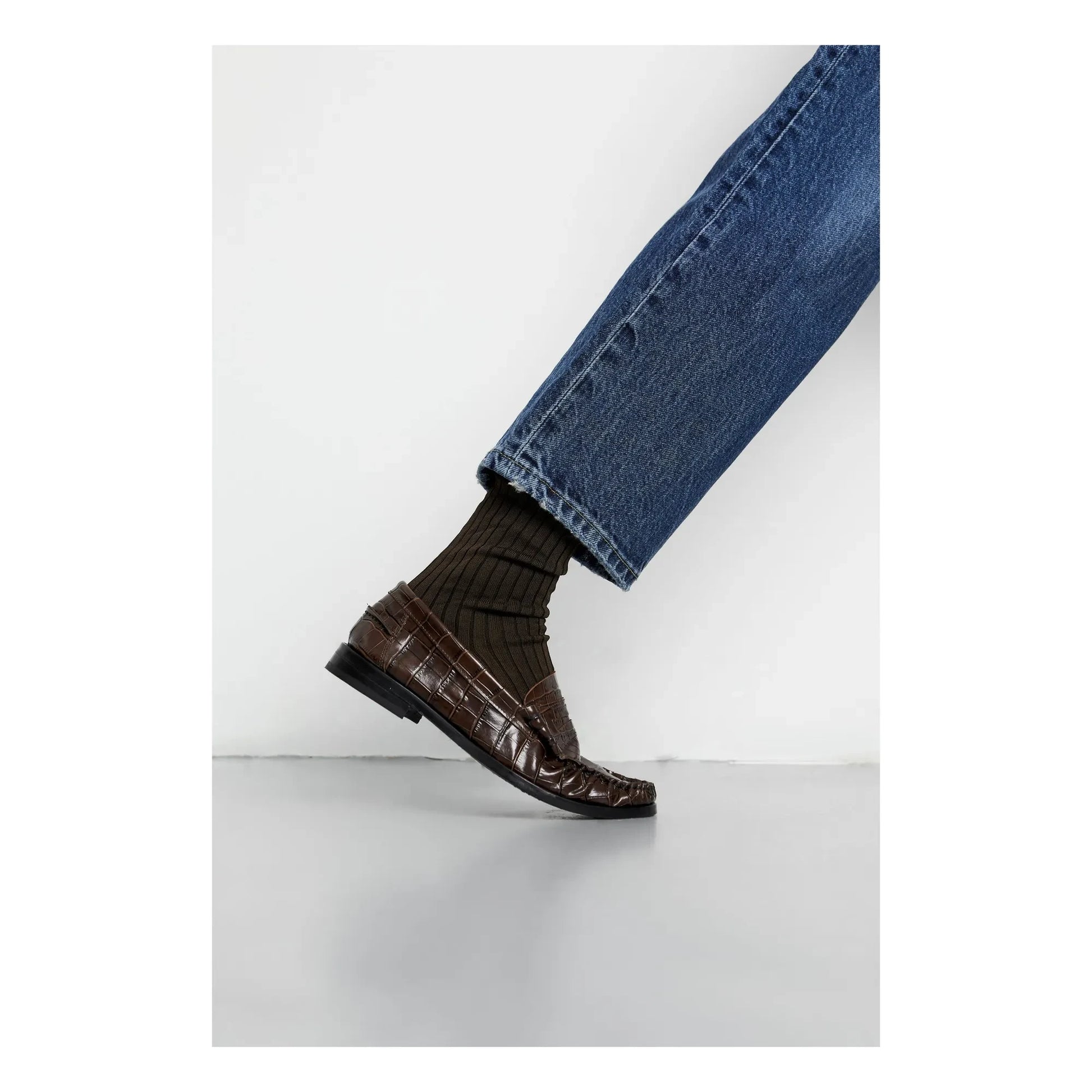 Augusta - Zoe Crocodile Effect Loafers | Chocolate