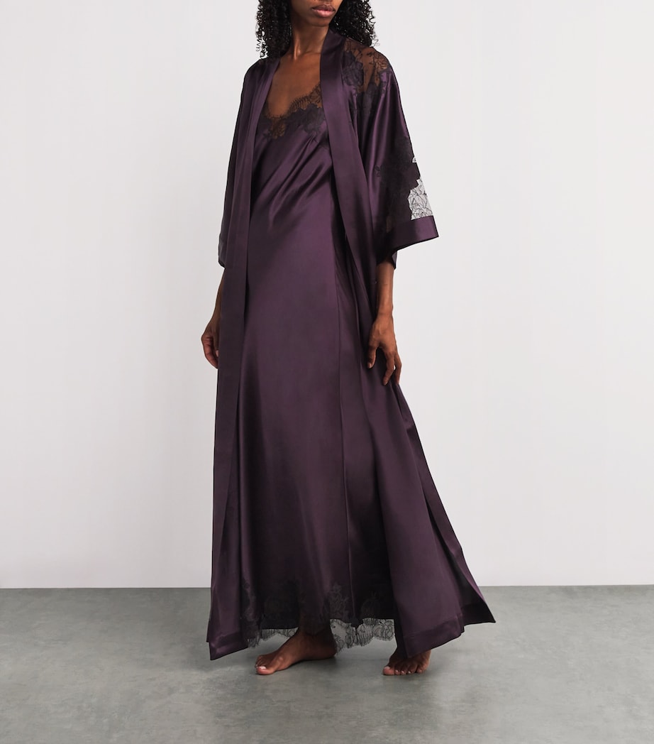 Carine Gilson Purple Silk Lace-Detail Long Robe