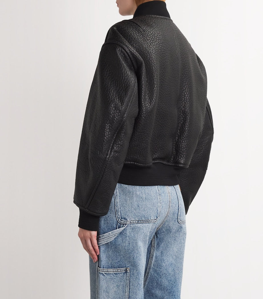 Alexander Wang Black Lambskin Cropped Bomber Jacket
