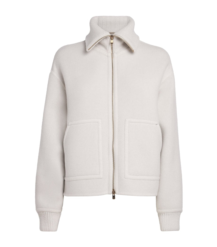 Agnona White Cashmere Bomber Jacket